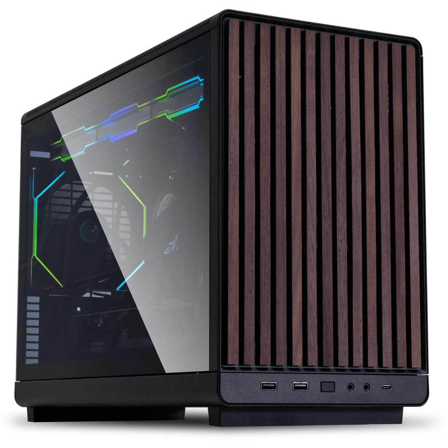 Lian Li DAN Cases A3 - mATX Wood Edition PC - Gehuse, Tempered Glass, Micro - ATX - Walnuss, schwarz (A3X - WDG) - GearHaus