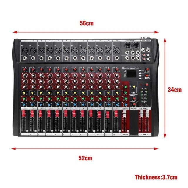 NNEDSZ Hridz 12 Channel Mixing Console Live Studio Audio DJ Mixer Sound Board USB Interface - GearHaus