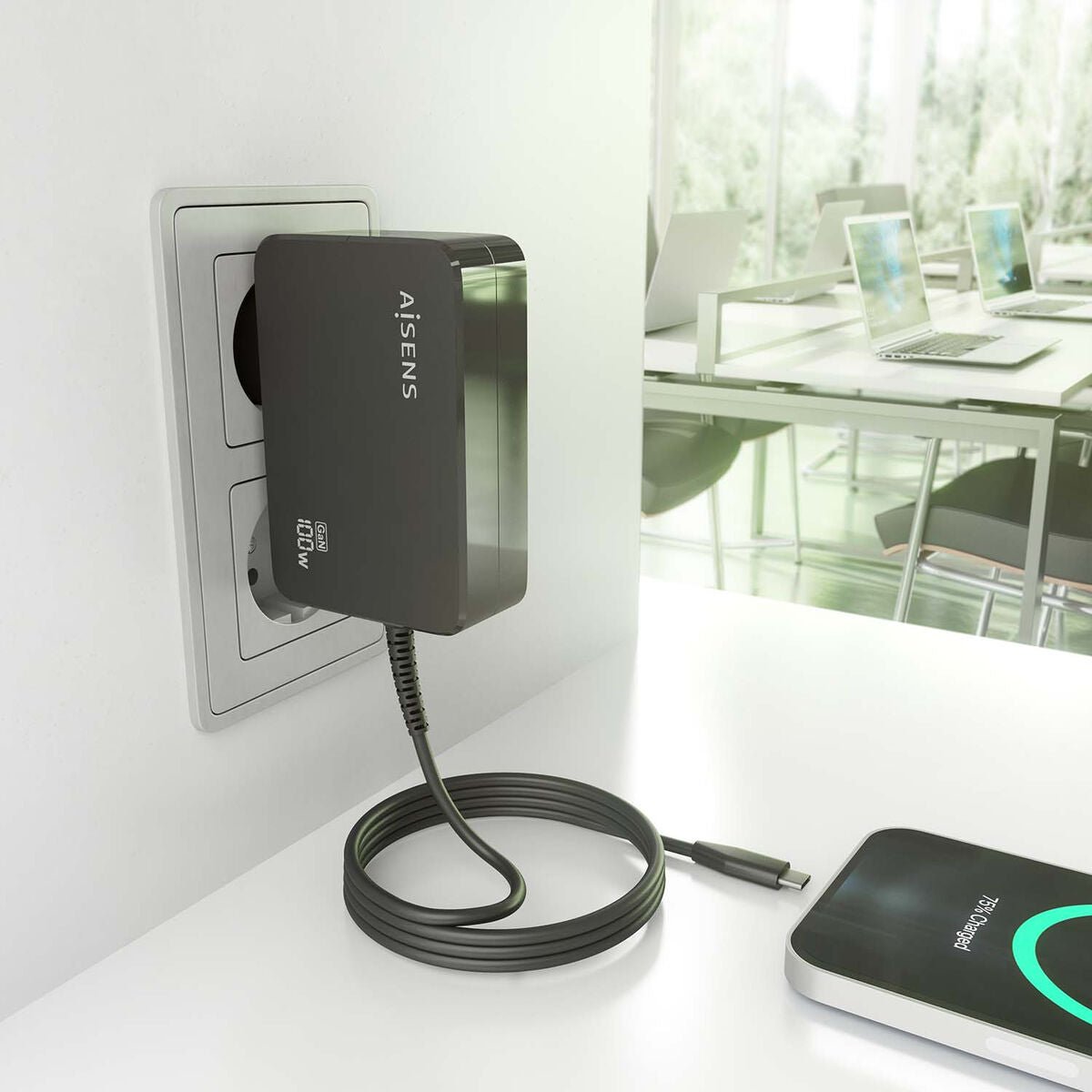 Laptop Charger Aisens ASCH - 1PD100WL50 - BK Black 100 W - GearHaus