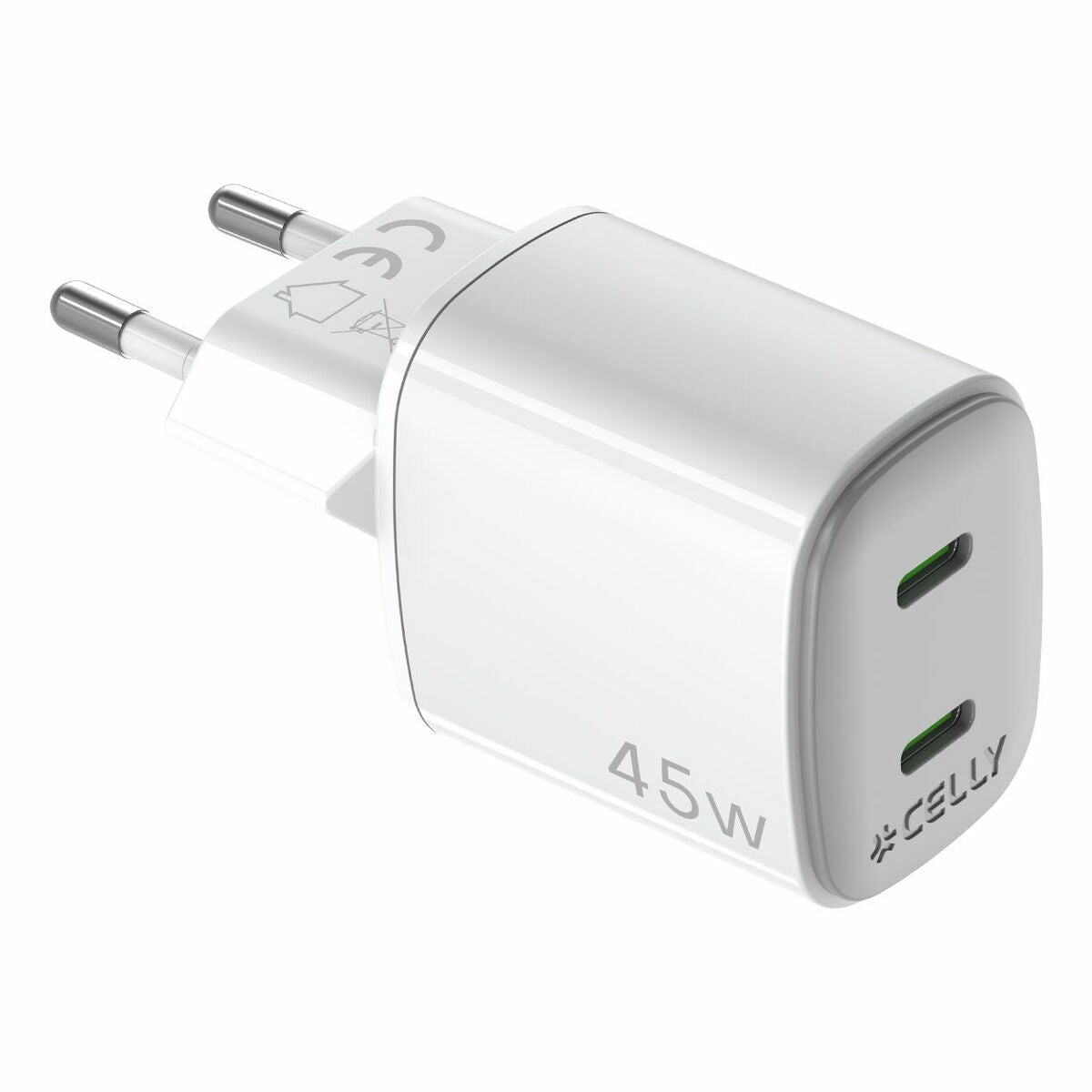 Wall Charger Celly UPTC2USBC45WWH White - GearHaus