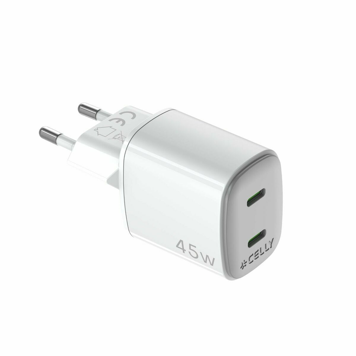 Wall Charger Celly UPTC2USBC45WWH White - GearHaus