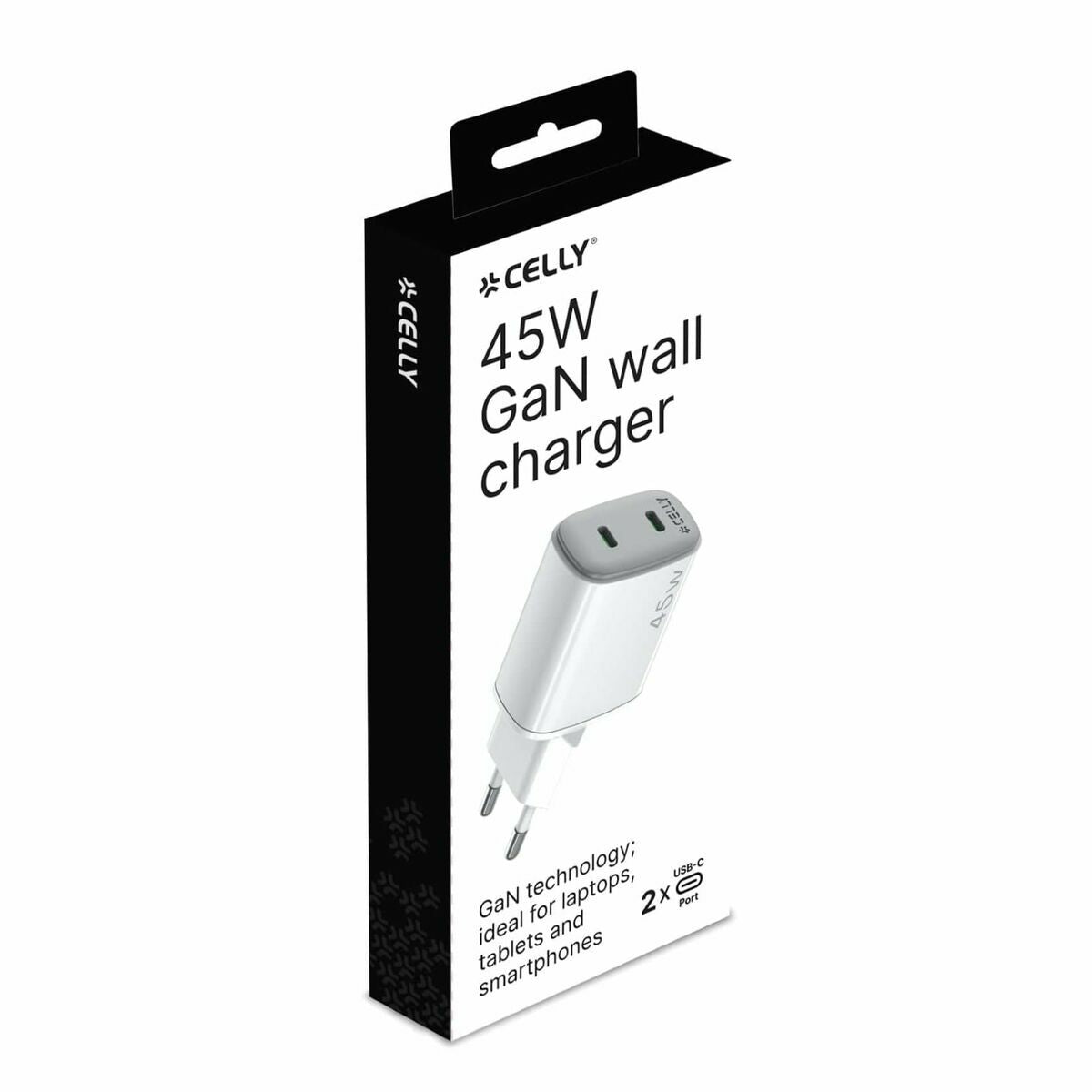 Wall Charger Celly UPTC2USBC45WWH White - GearHaus