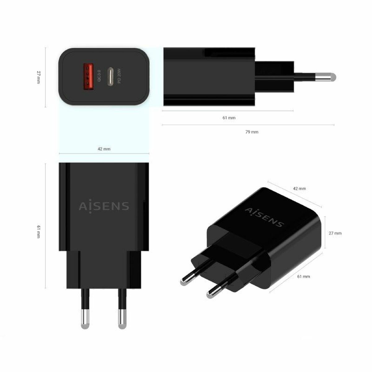 Wall Charger Aisens A110 - 0682 Black 20 W - GearHaus