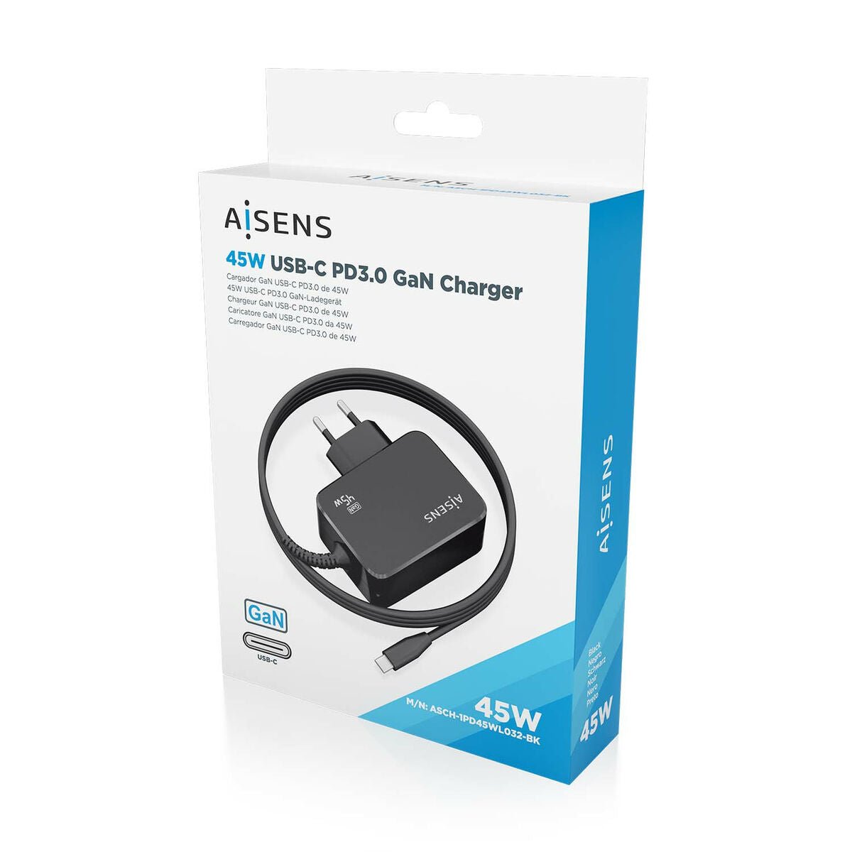 Wall Charger Aisens ASCH - 1PD45WL032 - BK Black 45 W (1 Unit) - GearHaus