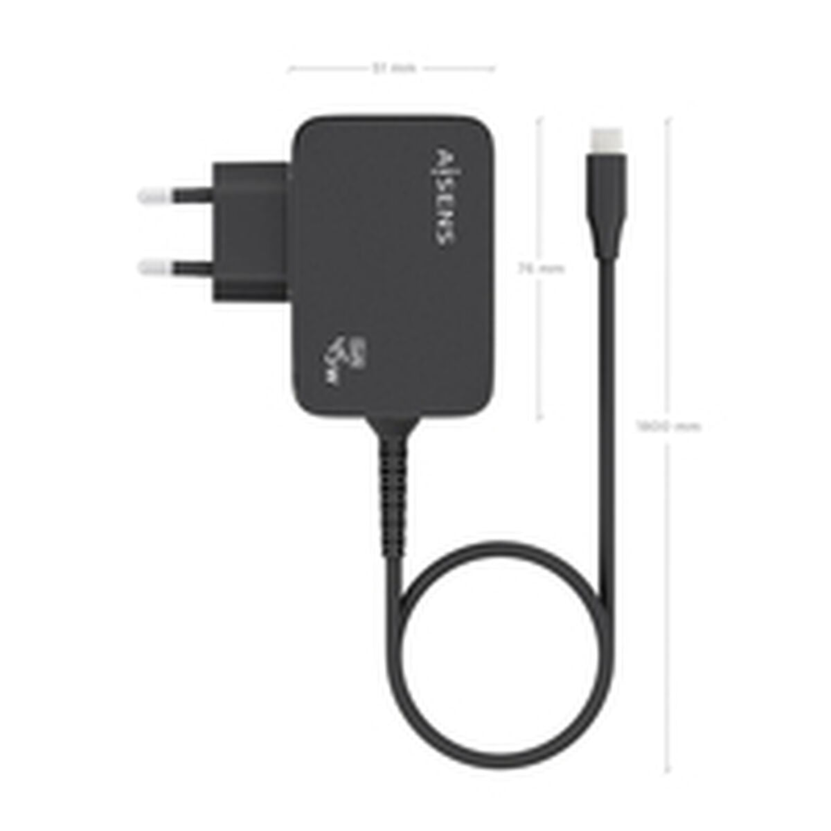 Wall Charger Aisens ASCH - 1PD45WL032 - BK Black 45 W (1 Unit) - GearHaus