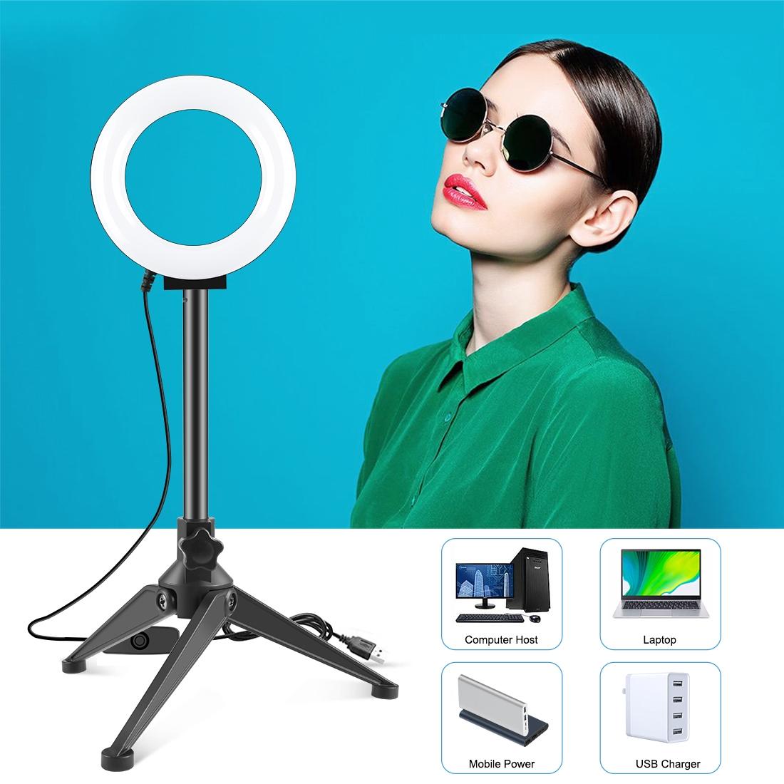 NNEIDS 12Cm Ring Light & Desktop Tripod Selfie Stick Mount With Usb Led Ring Selfie Beauty Vlogging Photography Video Lights Kit In Black - GearHaus