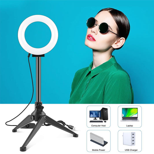 NNEIDS 12Cm Ring Light & Desktop Tripod Selfie Stick Mount With Usb Led Ring Selfie Beauty Vlogging Photography Video Lights Kit In Black - GearHaus