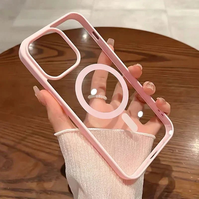 Pink Transparent Acrylic Case for iPhone 17 Air 16 15 14 13 12 11 Pro Max Plus Hard Shockproof Powerful Magnetic Magsafe Cover - GearHaus