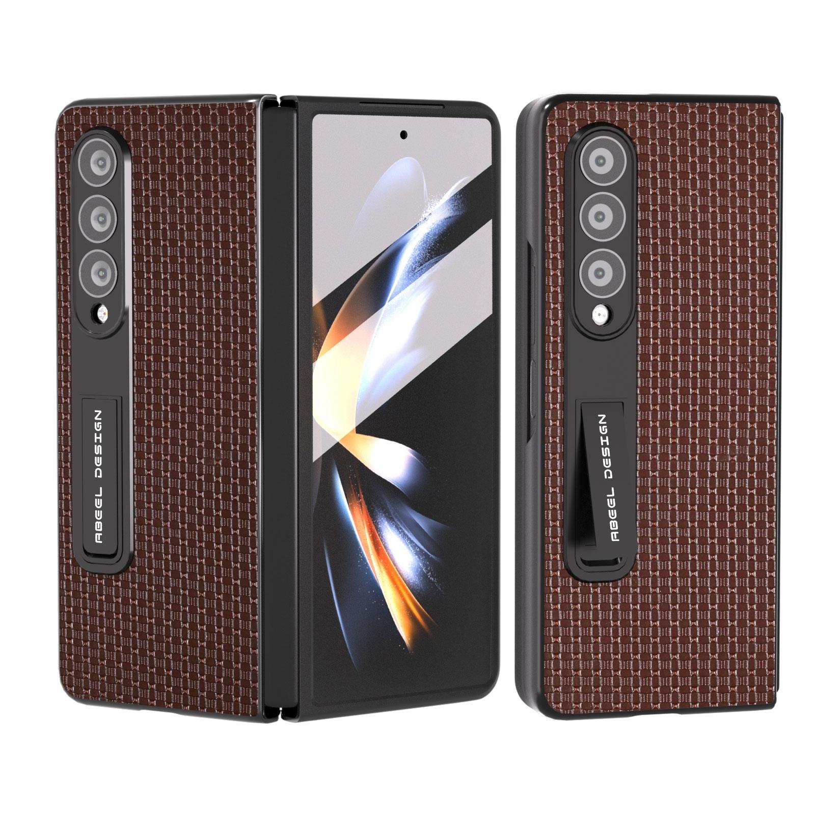 NNEDSZ Premium Leather Phone Case With Holder For Samsung Galaxy Z Fold 4 / 5G - Luxury Design - Coffee - GearHaus