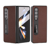 NNEDSZ Premium Leather Phone Case With Holder For Samsung Galaxy Z Fold 4 / 5G - Luxury Design - Coffee - GearHaus