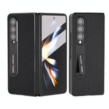 NNEDSZ Premium Leather Phone Case With Holder For Samsung Galaxy Z Fold 4 / 5G - Luxury Design - Black - GearHaus