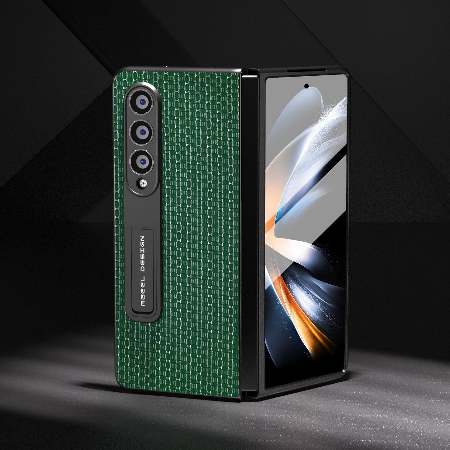 NNEDSZ Premium Leather Phone Case With Holder For Samsung Galaxy Z Fold 4 / 5G - Luxury Design - Black - GearHaus