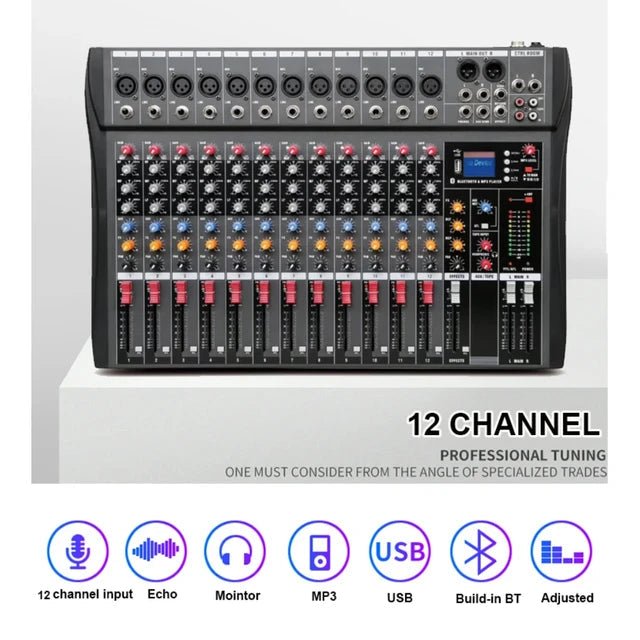 NNEDSZ Hridz 12 Channel Mixing Console Live Studio Audio DJ Mixer Sound Board USB Interface - GearHaus