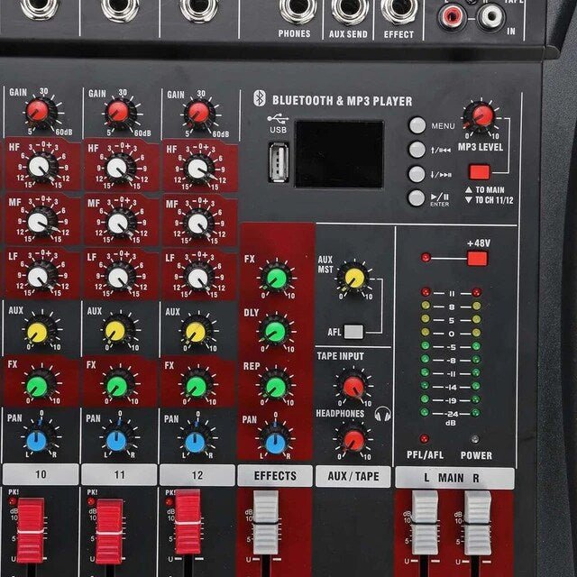 NNEDSZ Hridz 12 Channel Mixing Console Live Studio Audio DJ Mixer Sound Board USB Interface - GearHaus